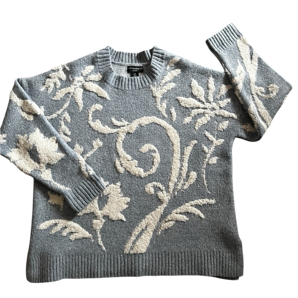 Cynthia Rowley  Blue and White Floral Sweater - Picture 3 of 7